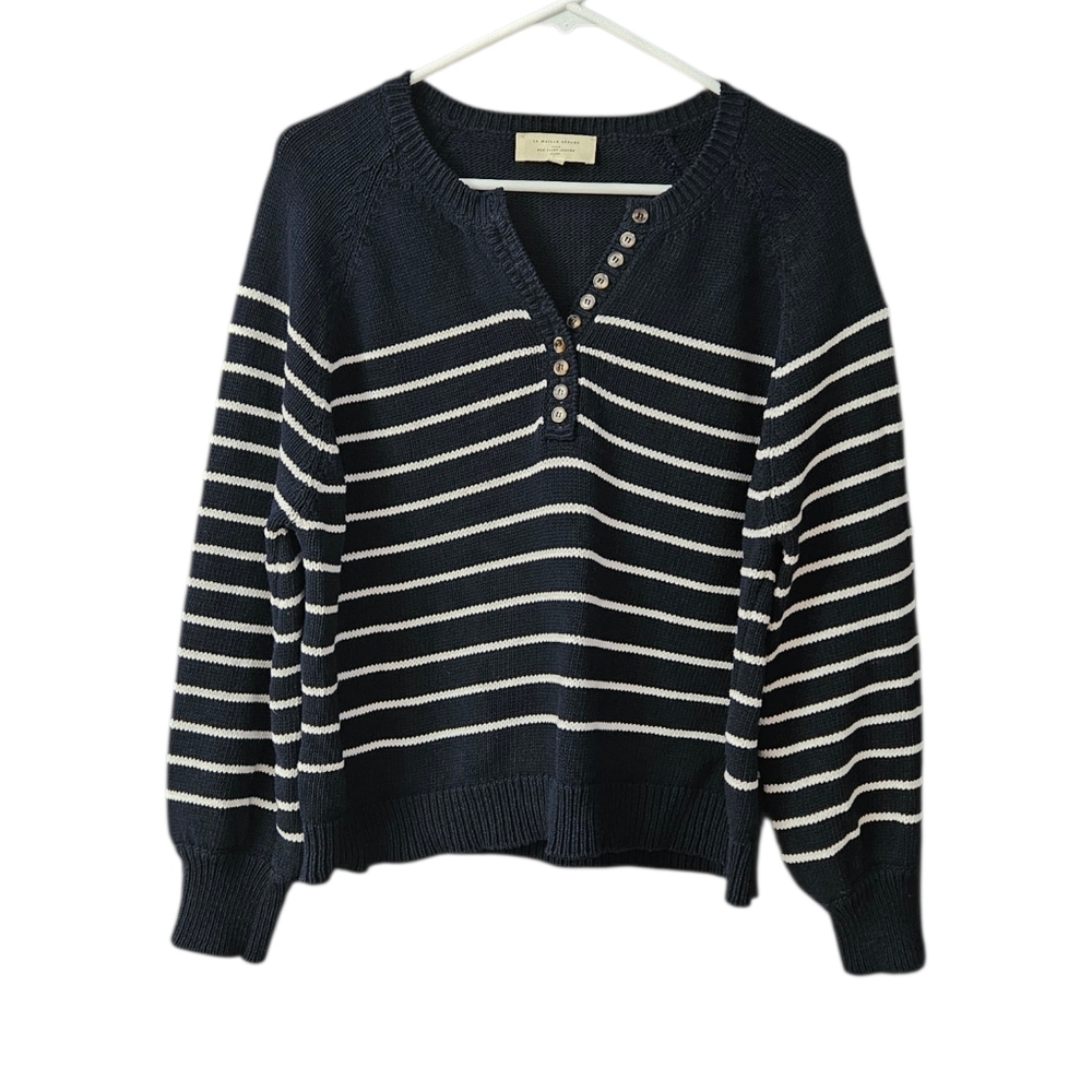 Sezane Leontine Jumper Striped Sweater Women Large Navy Made in Italy